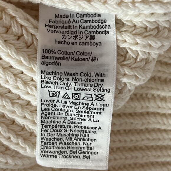 J Crew Heritage Cotton Fisherman Crewneck Sweater Womens L Natural Cream Cropped - Picture 9 of 10